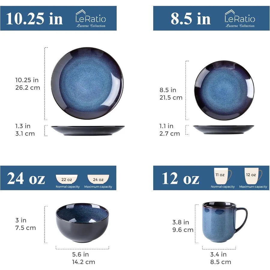 416 Piece Reactive Glaze Ceramic Dinnerware Set Mugs Dishwasher Safe