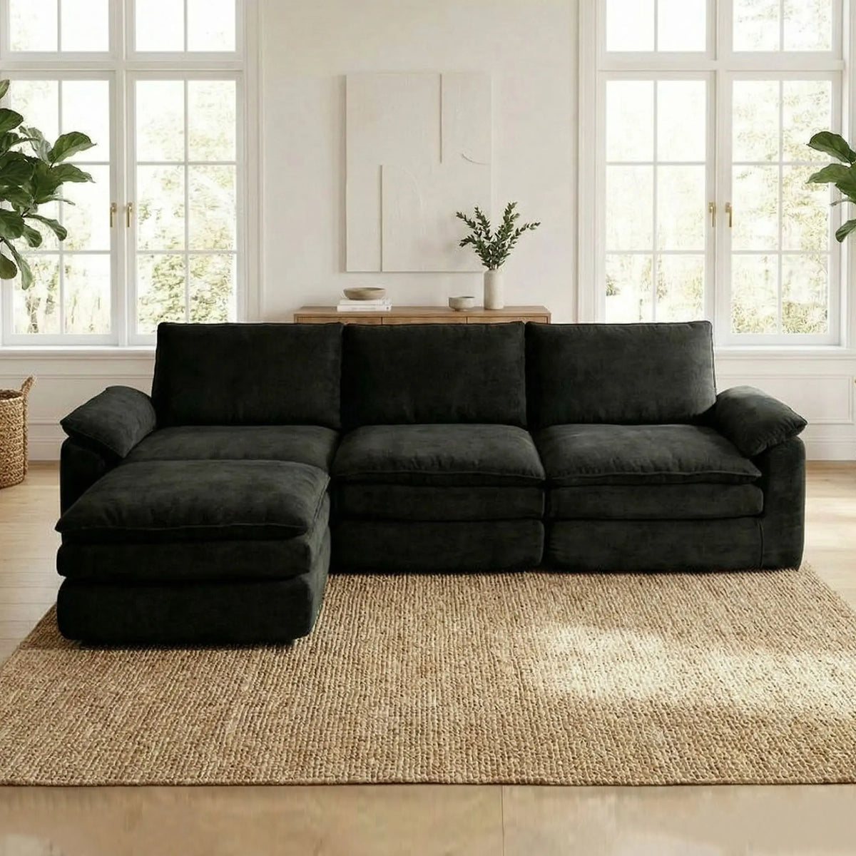 L Shaped Chenille Cloud Sofa Modular Sectional With Chaise Lounge