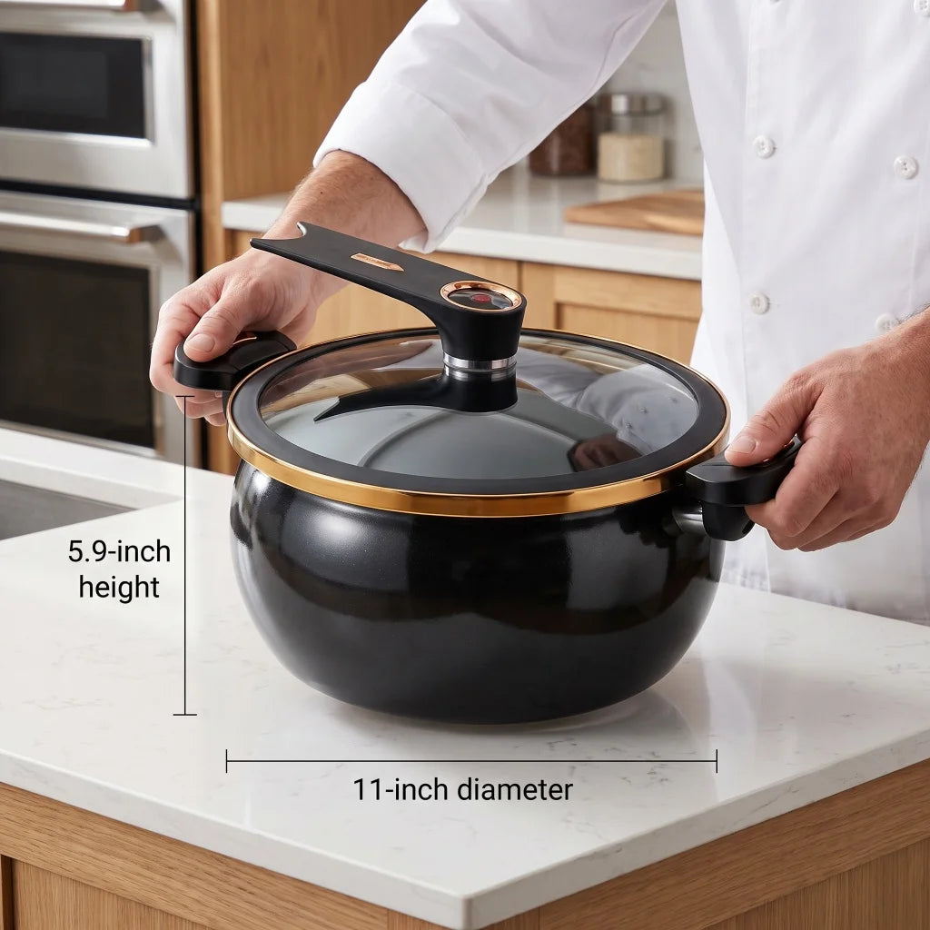 Nonstick Micro Pressure Pot With Glass Lid For Stewing and Boiling
