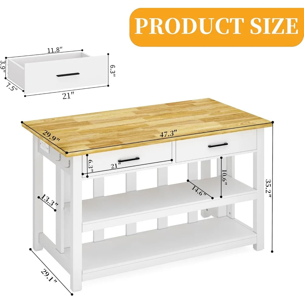 DAFIFY Rubberwood Kitchen Island With Power Outlets