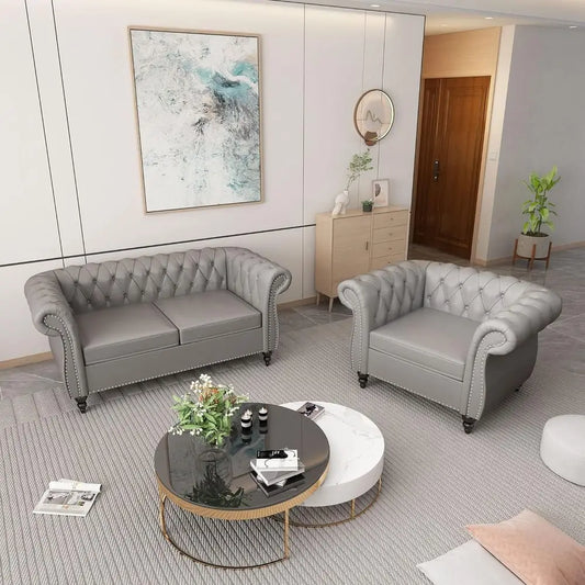 Chesterfield Leather Sofa With Scroll Arms And Nailhead Trim