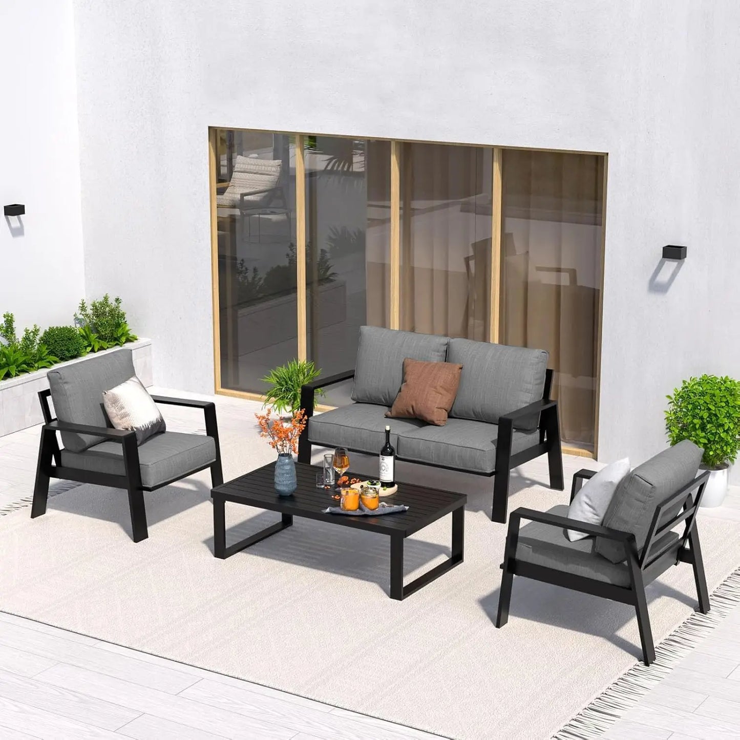 Aluminum Outdoor Patio Furniture Set Sectional Conversation Table