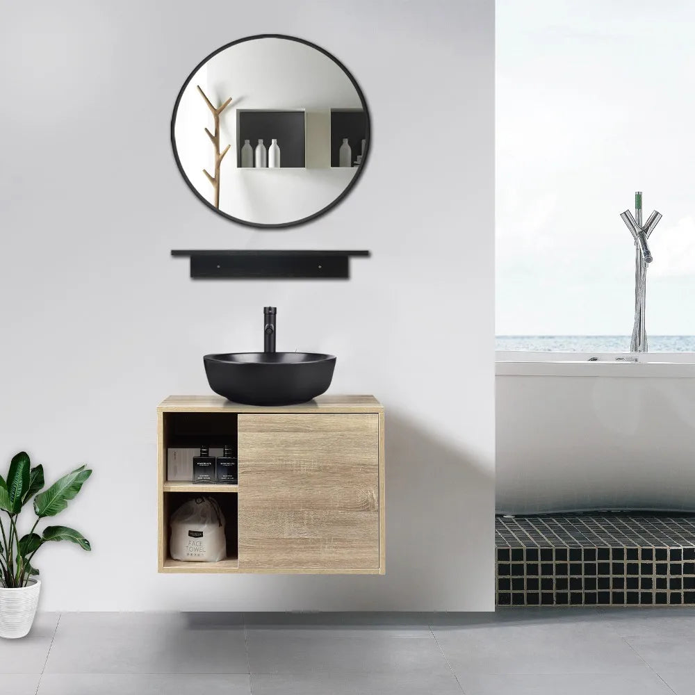 Bathroom Vanity With Mirror Vessel Sink Floating Storage Cabinet