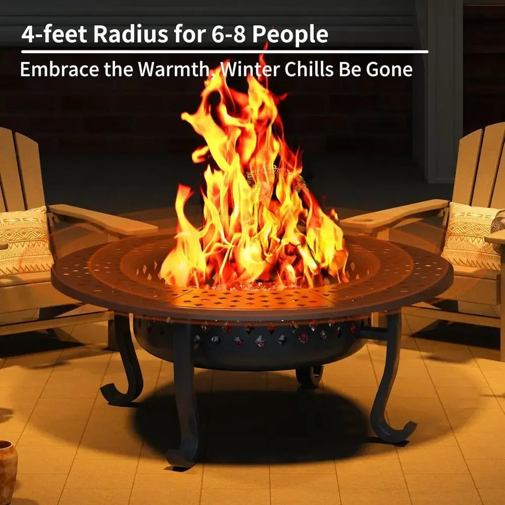 Outdoor Wood Burning Fire Pit With Two Grill Grates