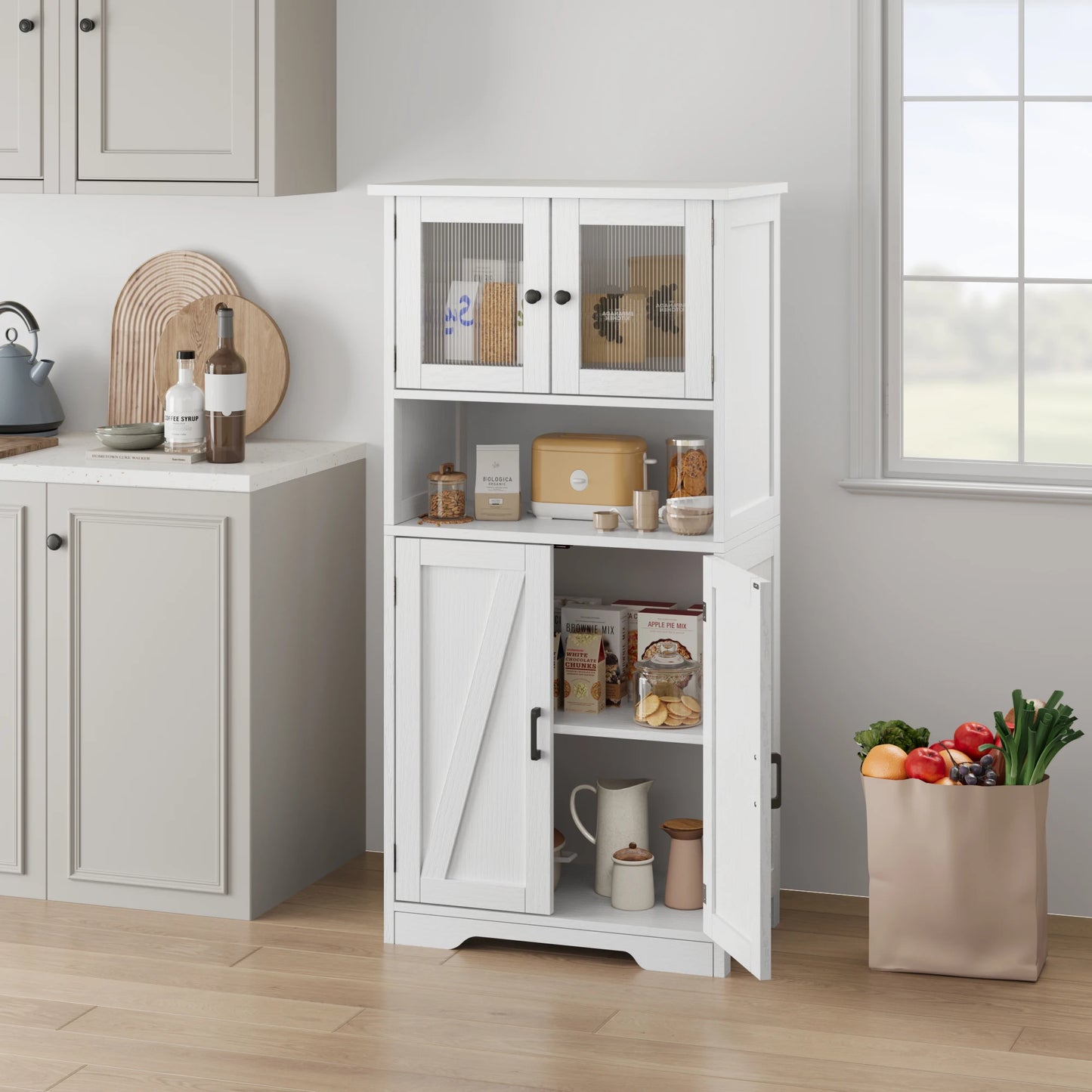 HobbyLane Free Standing Kitchen Pantry Cabinet With Doors