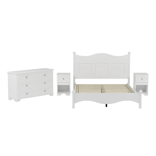 Retro Style 4-Piece Bedroom Set Platform Bed Storage Nightstand Dresser