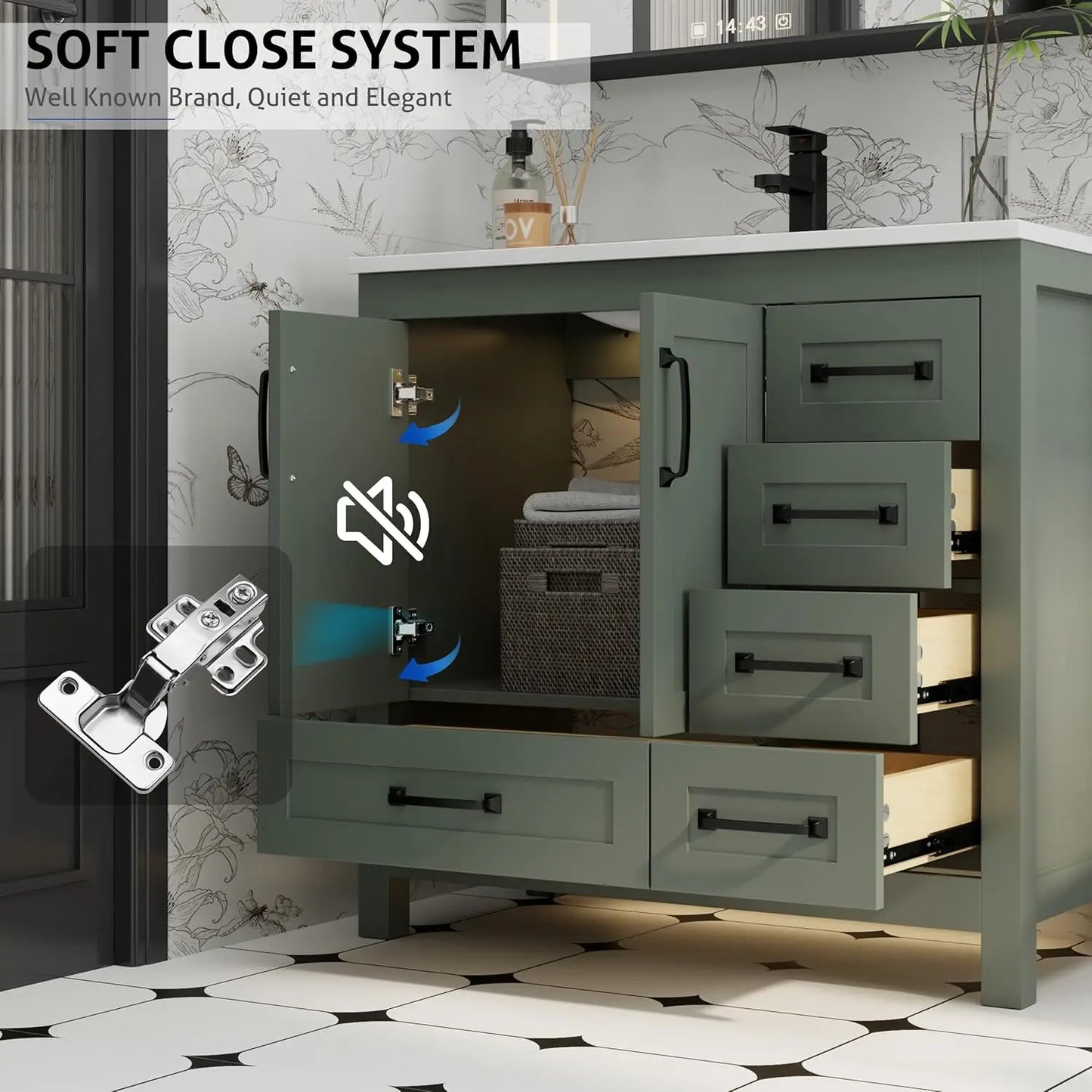 Vanity With Sink Combo Wood Storage Cabinet And Undermount Faucet