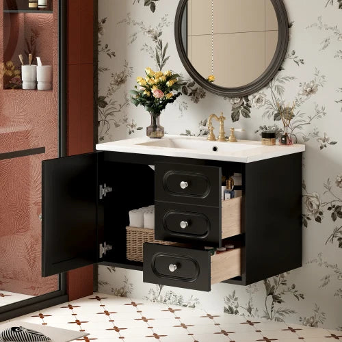 Mid Century Bathroom Vanity Cabinet With Ceramic Sink
