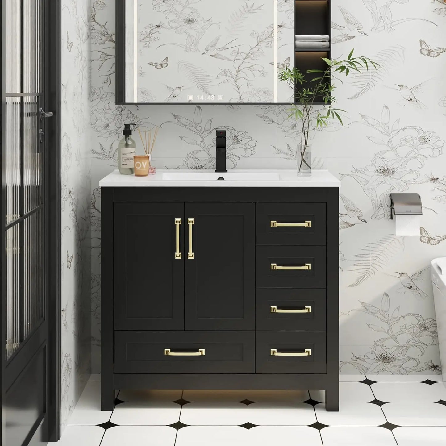 Vanity With Sink Combo Wood Storage Cabinet And Undermount Faucet