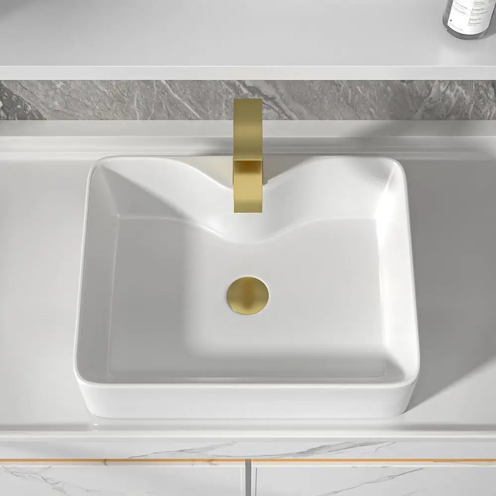 Rectangular Porcelain Vessel Sink With Faucet And Pop Up Drain