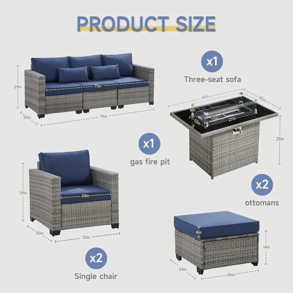 Outdoor PE Rattan Patio Set With Fire Pit Table