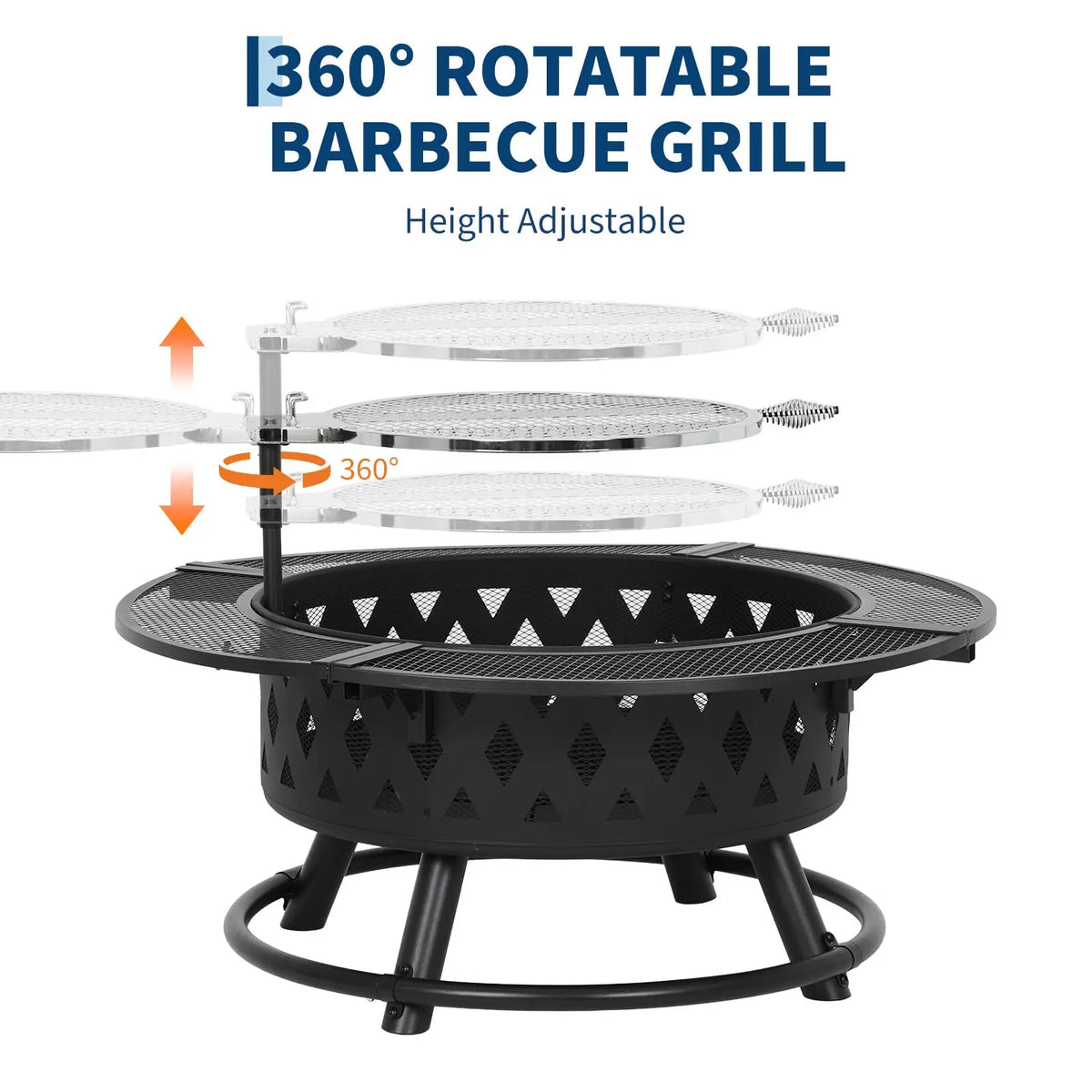 HiMISS Wood Burning Fire Pit With Grill And Mesh Guard