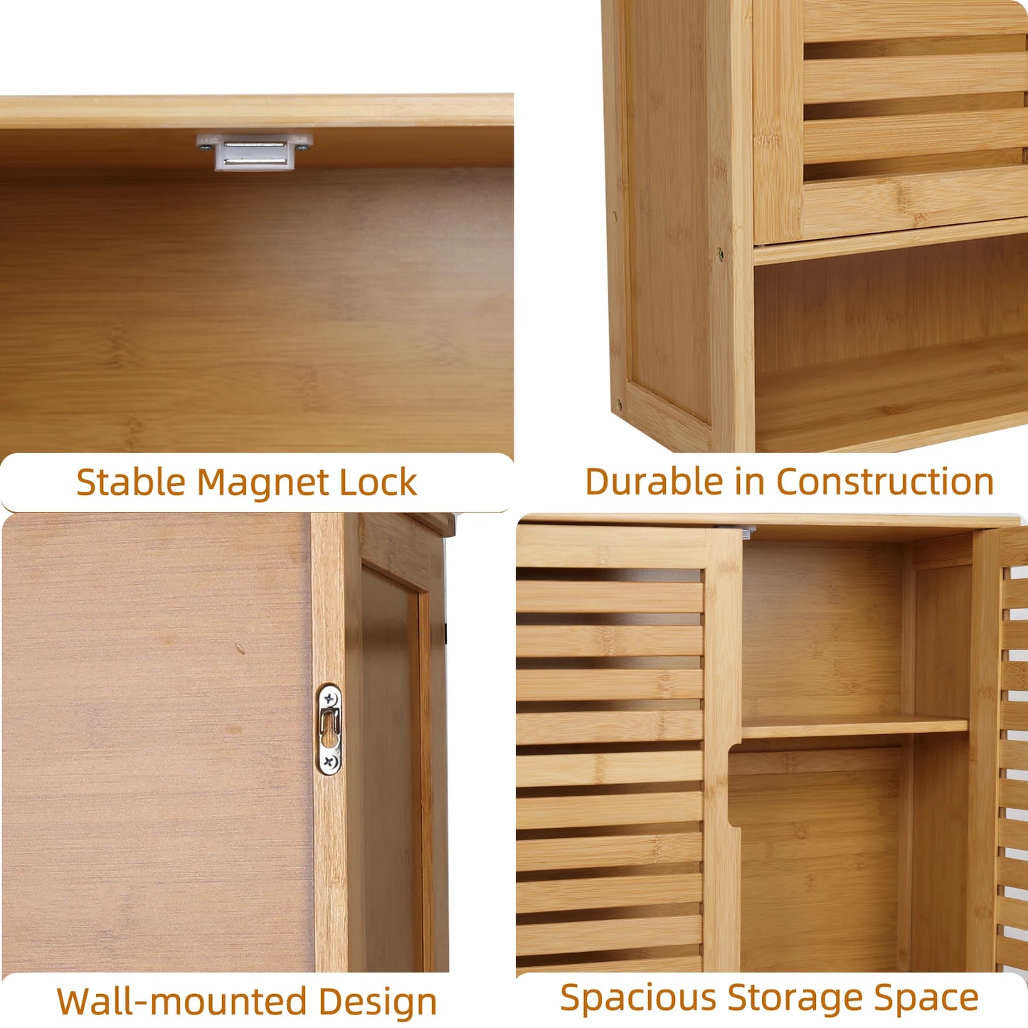 Natural Bamboo Wall Mounted Bathroom Cabinet 3 Tier Storage Shelf