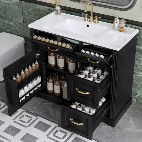 Bathroom Vanity Cabinet With Ceramic Sink Soft Close Drawers