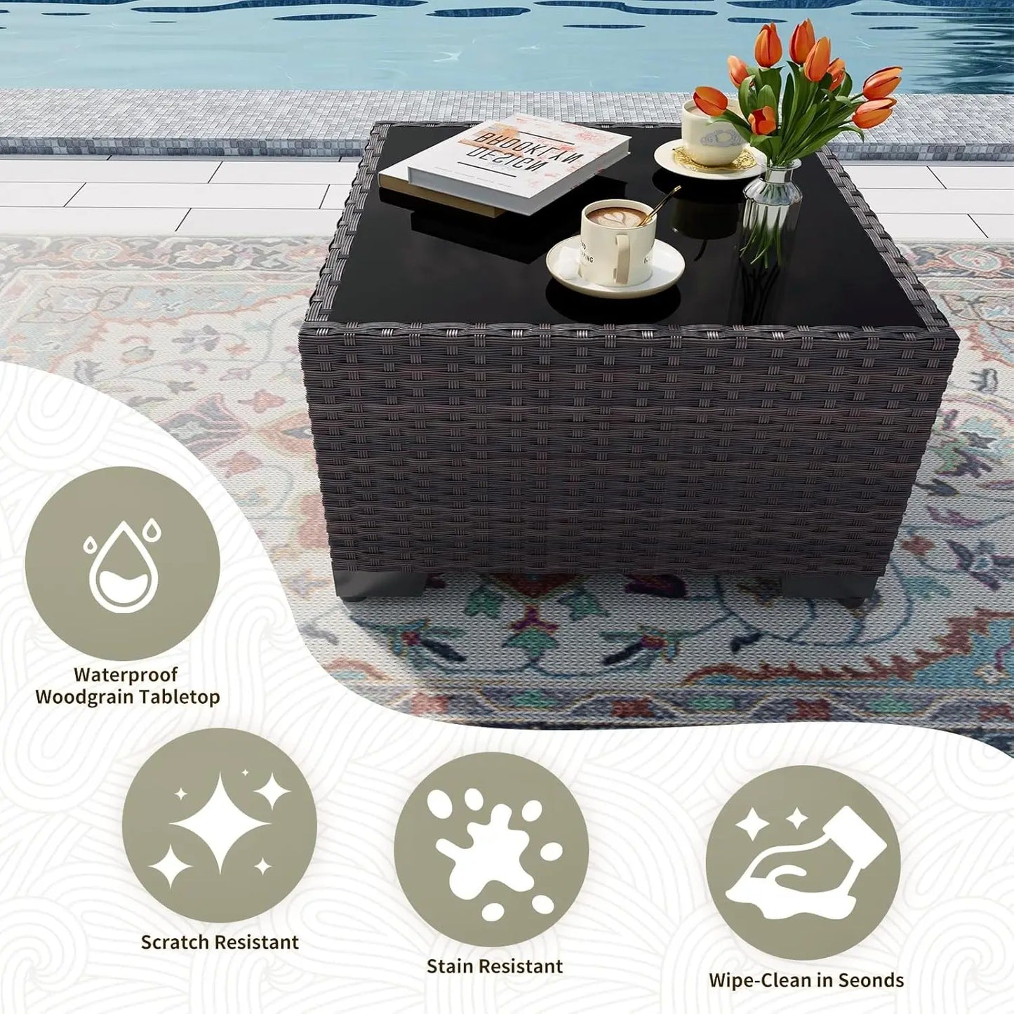 Rattan Patio Furniture Set Outdoor Sectional With Wide Armrests