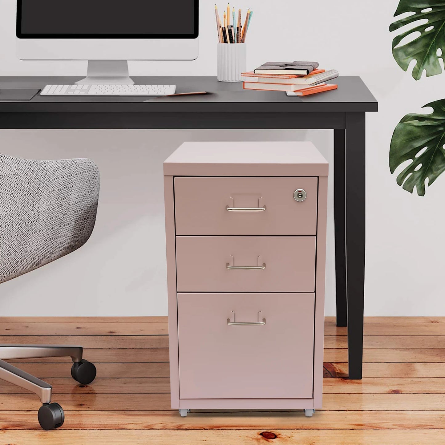 Bymaocar Metal File Cabinet With Wheels Three Drawer Rolling Office And Home Organizer