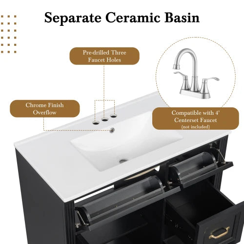 Bathroom Vanity Cabinet With Ceramic Sink Soft Close Drawers