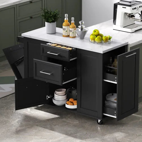 Kitchen Island With Storage Tilt Bin Cabinet And Pull Out Cabinet