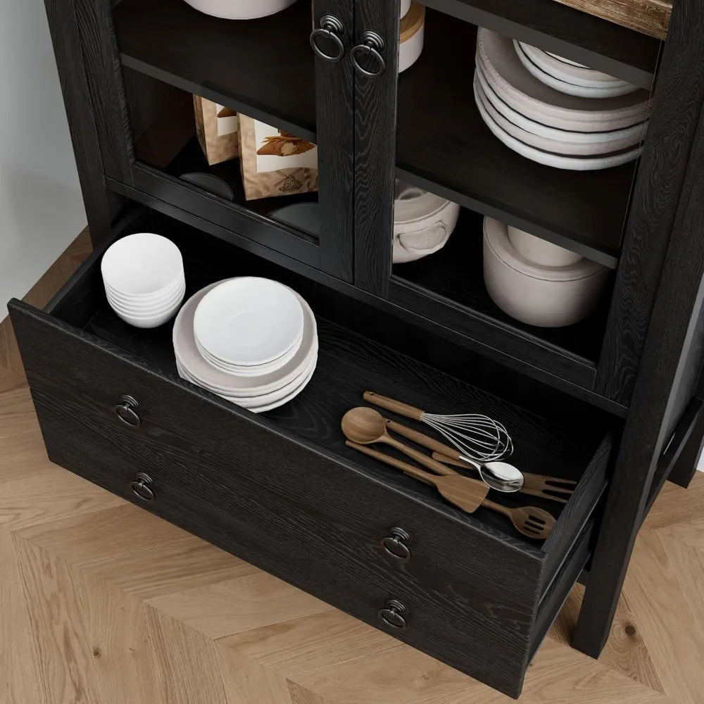 Arched Wooden Pantry Cabinet With Doors And Adjustable Shelf