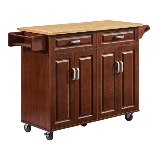 Portable Kitchen Island Cart On Wheels With Two Drawers
