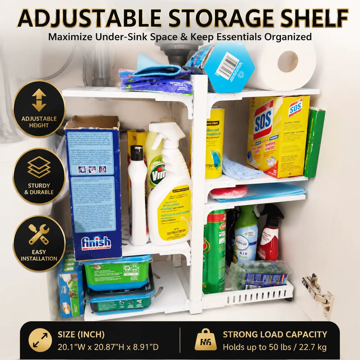 Adjustable Stainless Steel Kitchen Storage Rack Organizer for Pots and Pans