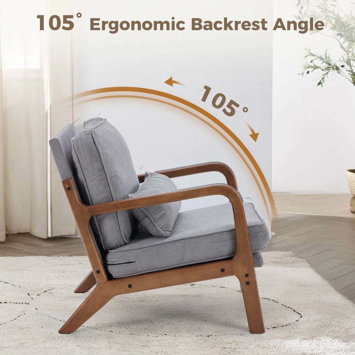 JHK Mid Century Modern Wooden Accent Chair With Arms