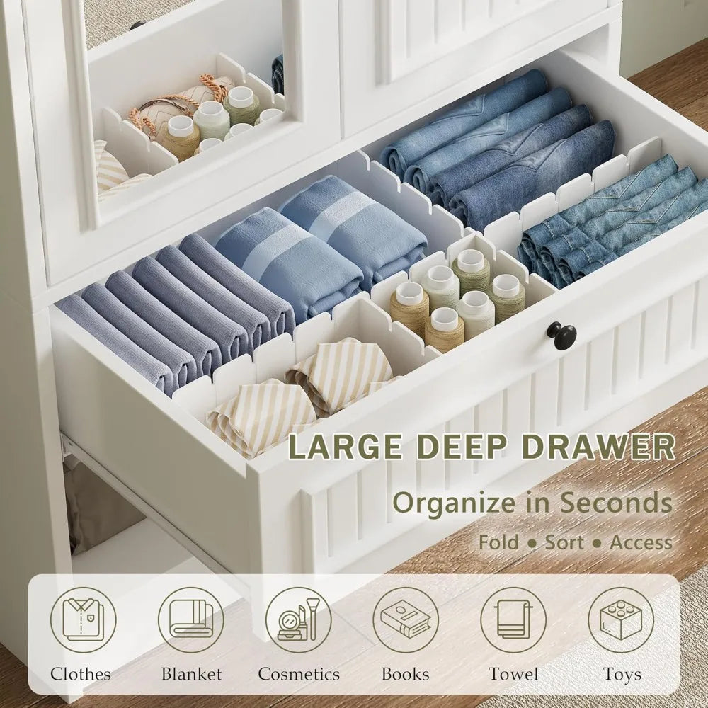 Wood Armoire Wardrobe Closet With Mirror Door And Drawer