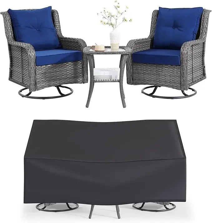Wicker Outdoor Furniture Swivel Rocking Chairs Rattan Side Table Garden