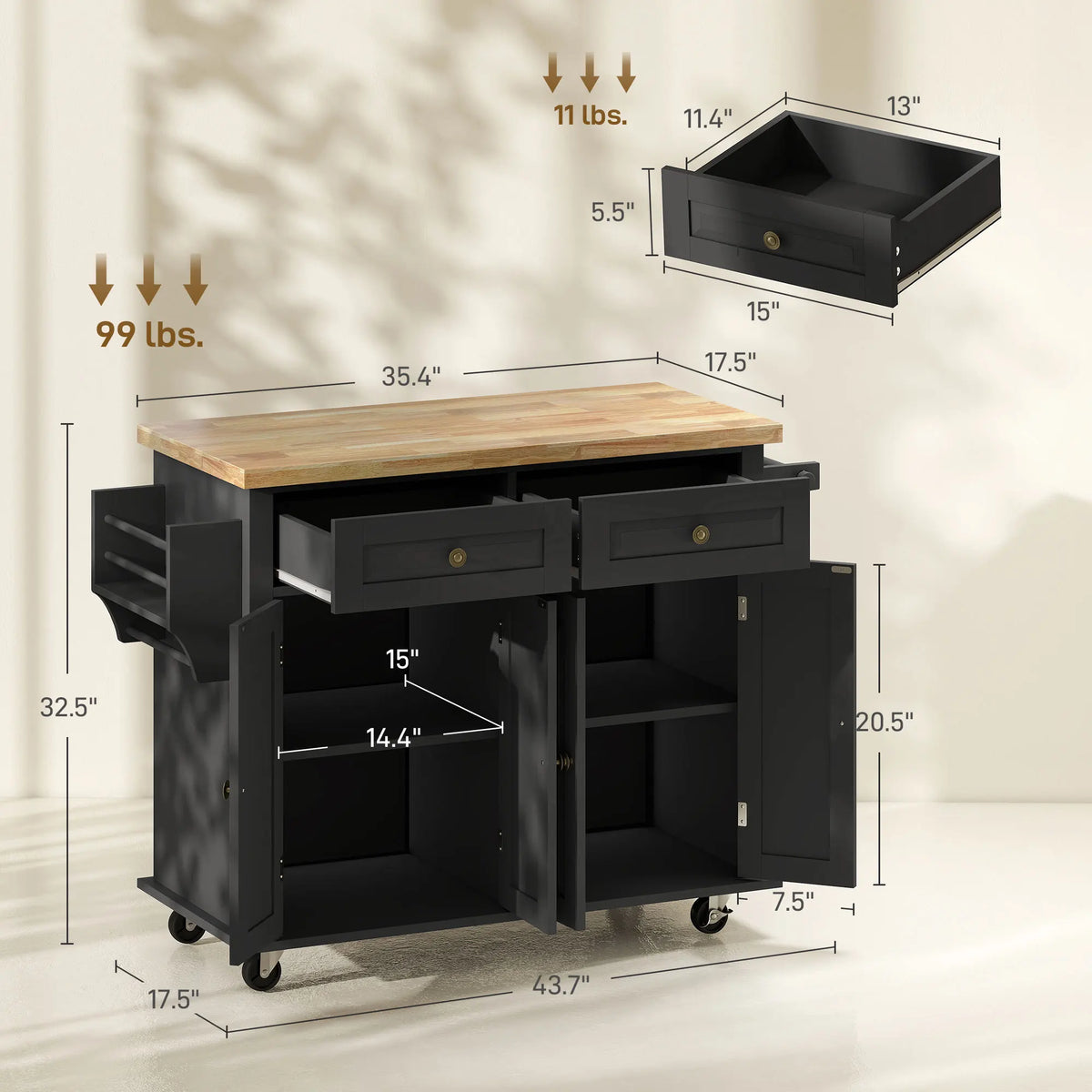 HOMCOM Mobile Kitchen Island Cart With Storage Cabinets And Drawers