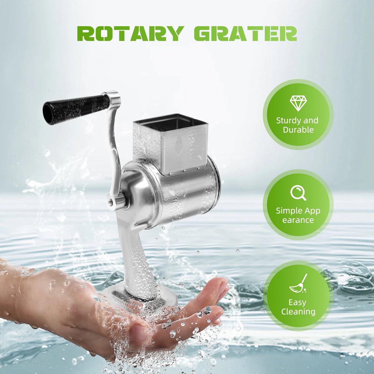 Manual Rotary Grater With Five Stainless Steel Blades Vegetable Slicer