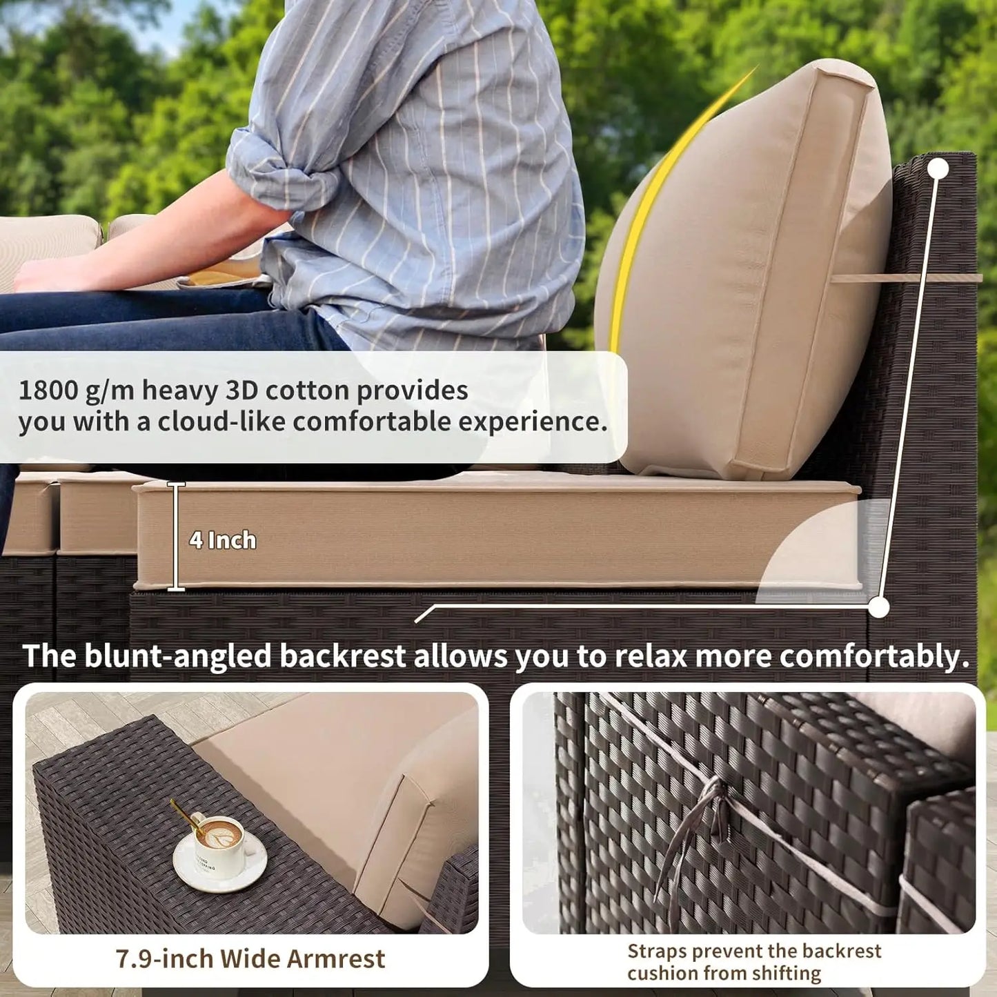 Rattan Patio Furniture Set Outdoor Sectional With Wide Armrests