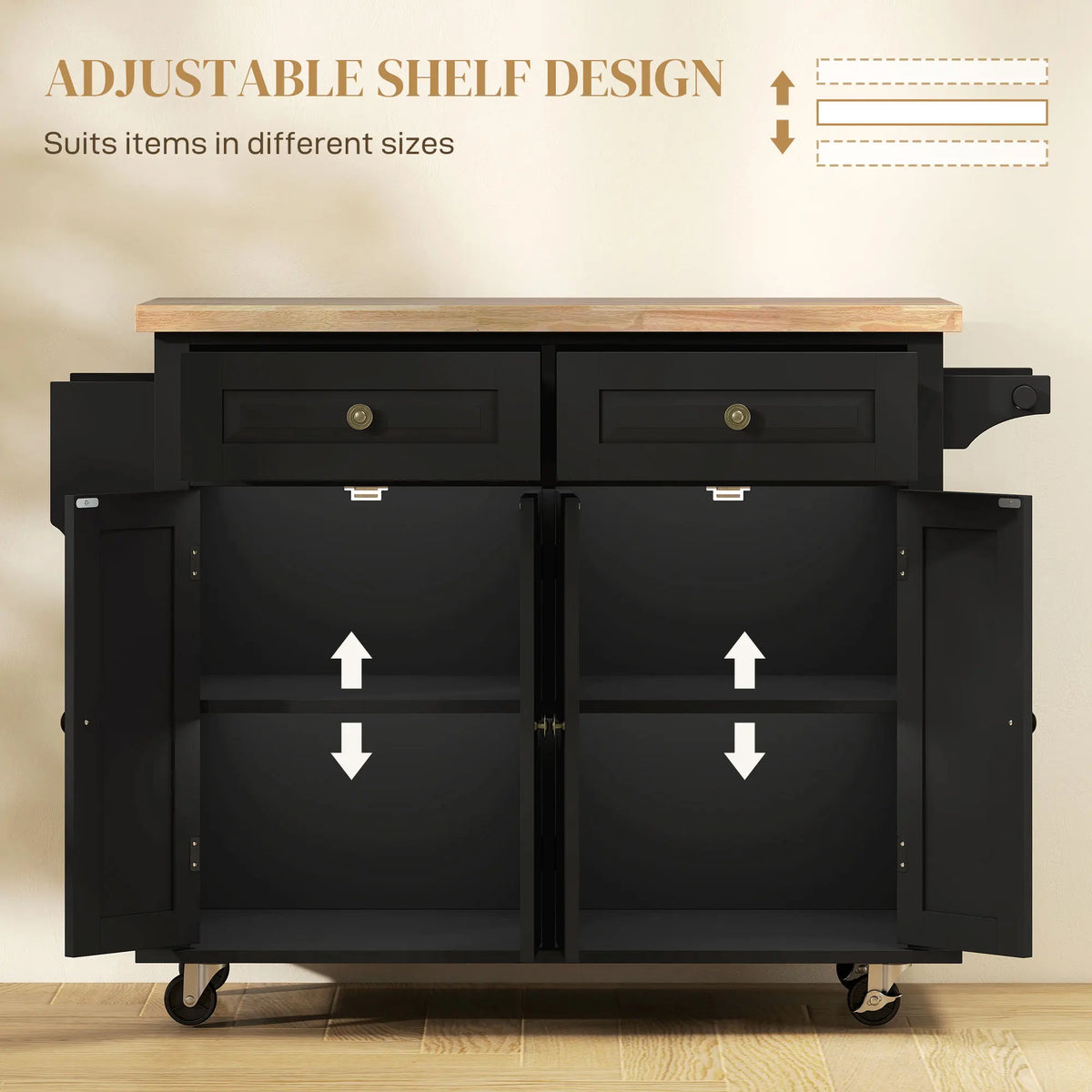HOMCOM Mobile Kitchen Island Cart With Storage Cabinets And Drawers