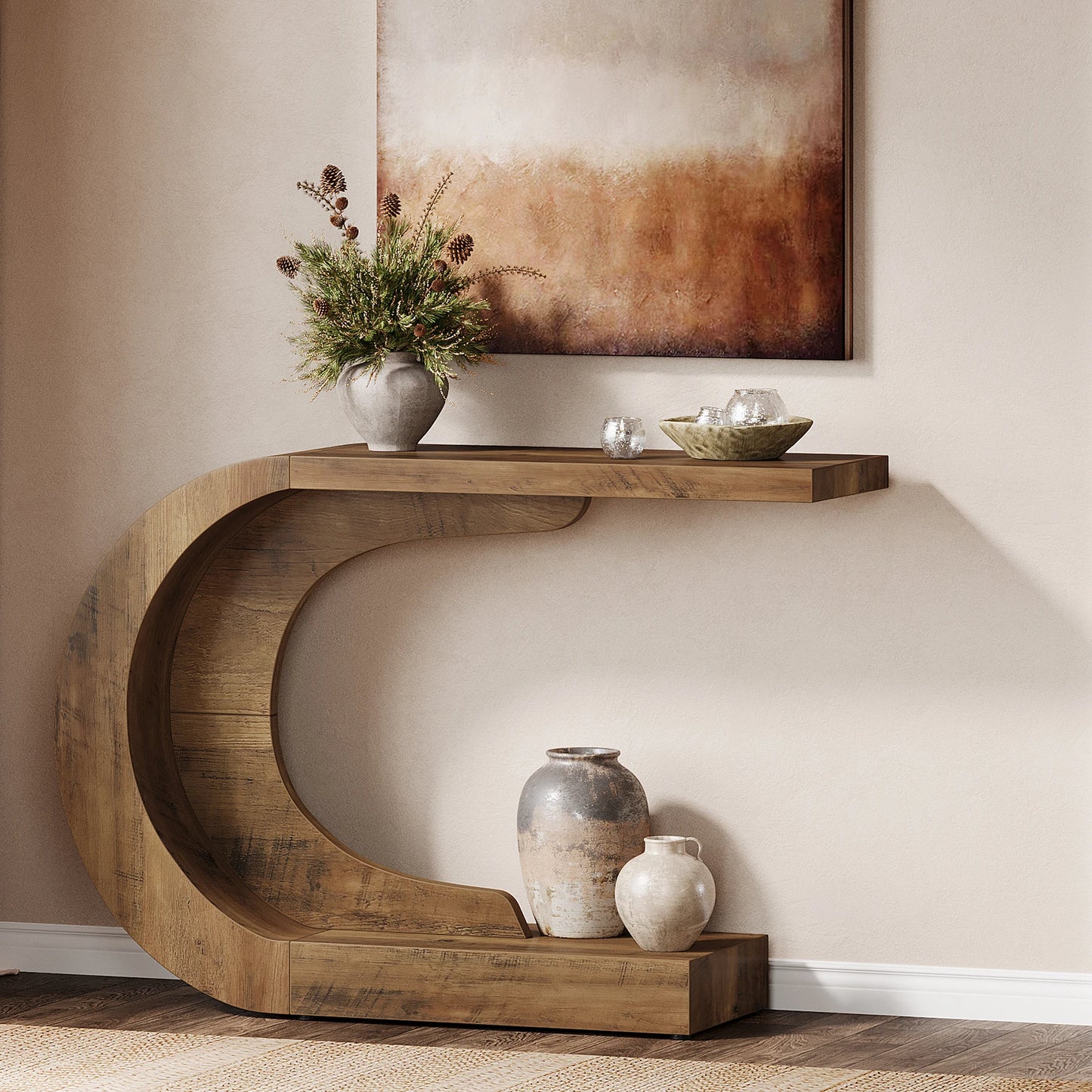 Tribesigns Mid Century C Shaped Console Table For Entryway And Living Room