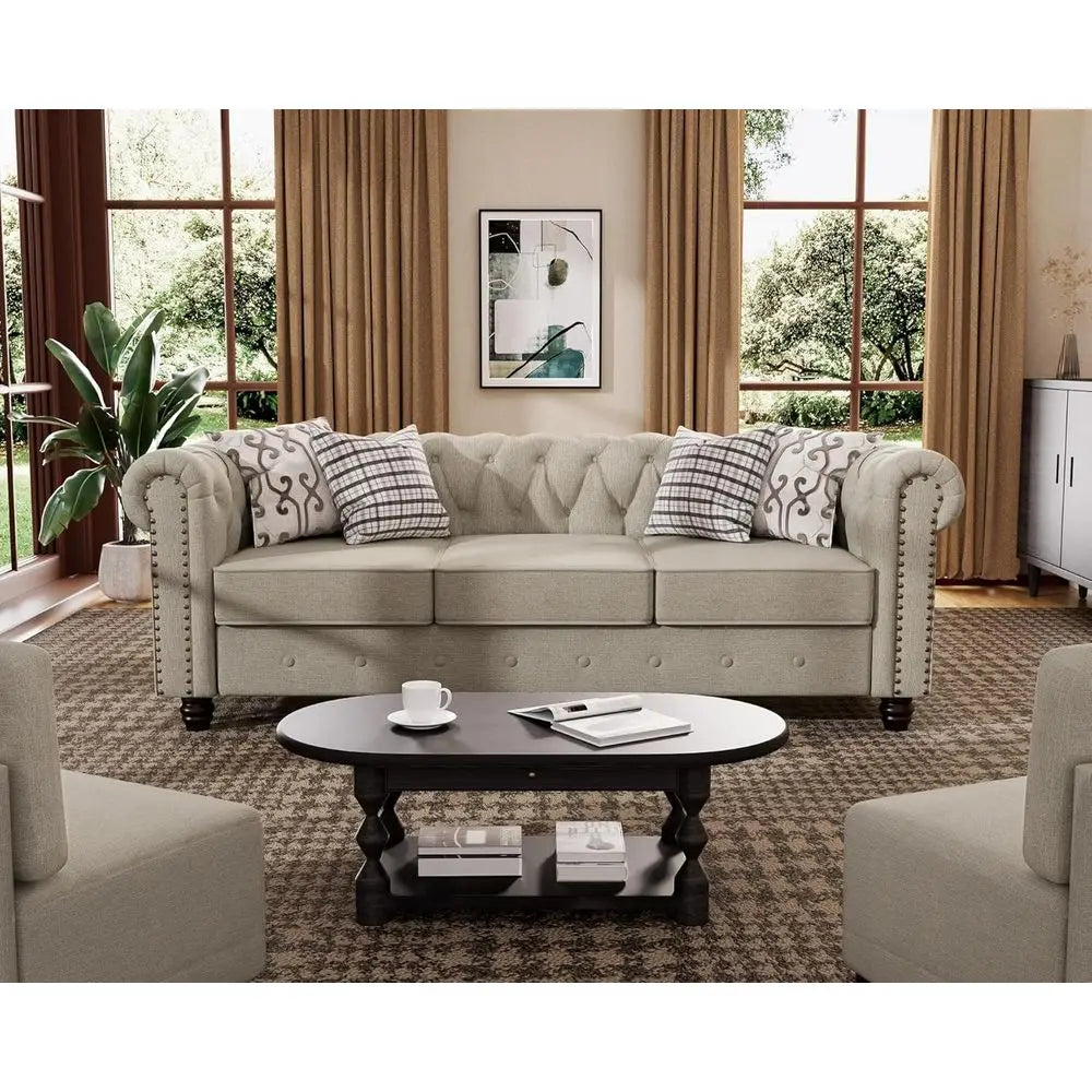 Pet Friendly Sofa With Solid Wood Legs And Linen Cushions