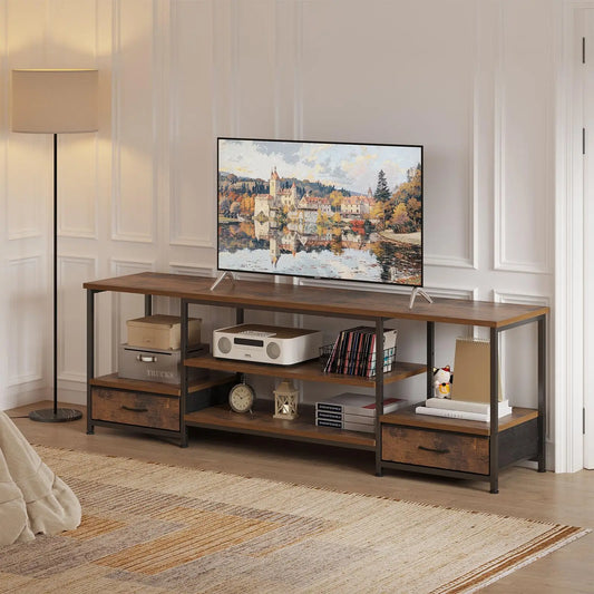 JHK Wooden TV Stand Entertainment Center Adjustable Shelves