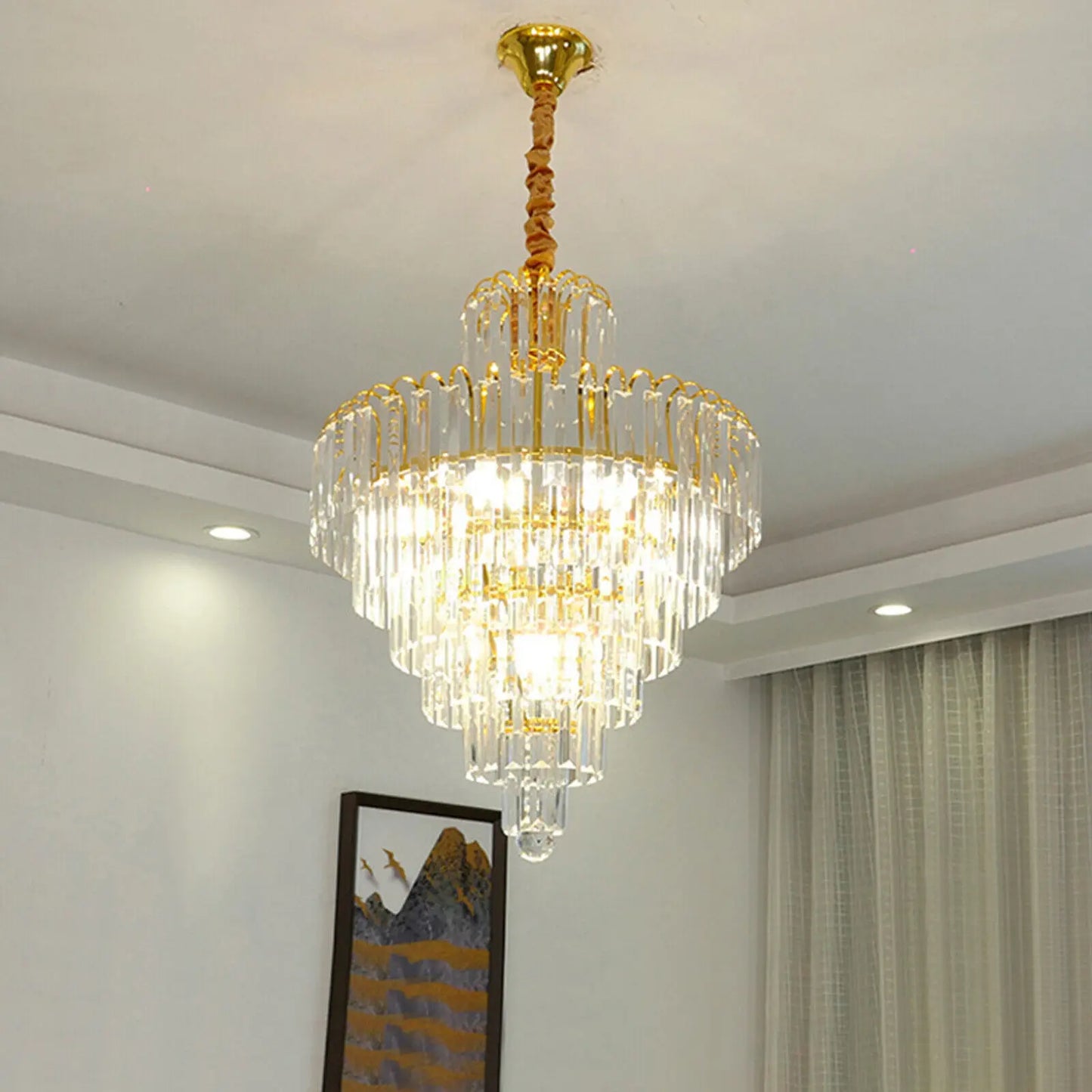 Bymaocar Luxury Crystal Chandelier Pendant Ceiling Light E14 Decor