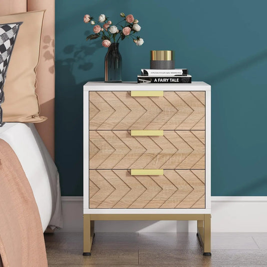 Little Tree Three Drawer Nightstand Modern Chevron Bedside Table