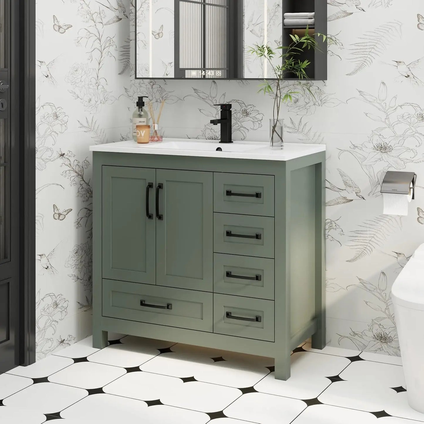 Vanity With Sink Combo Wood Storage Cabinet And Undermount Faucet