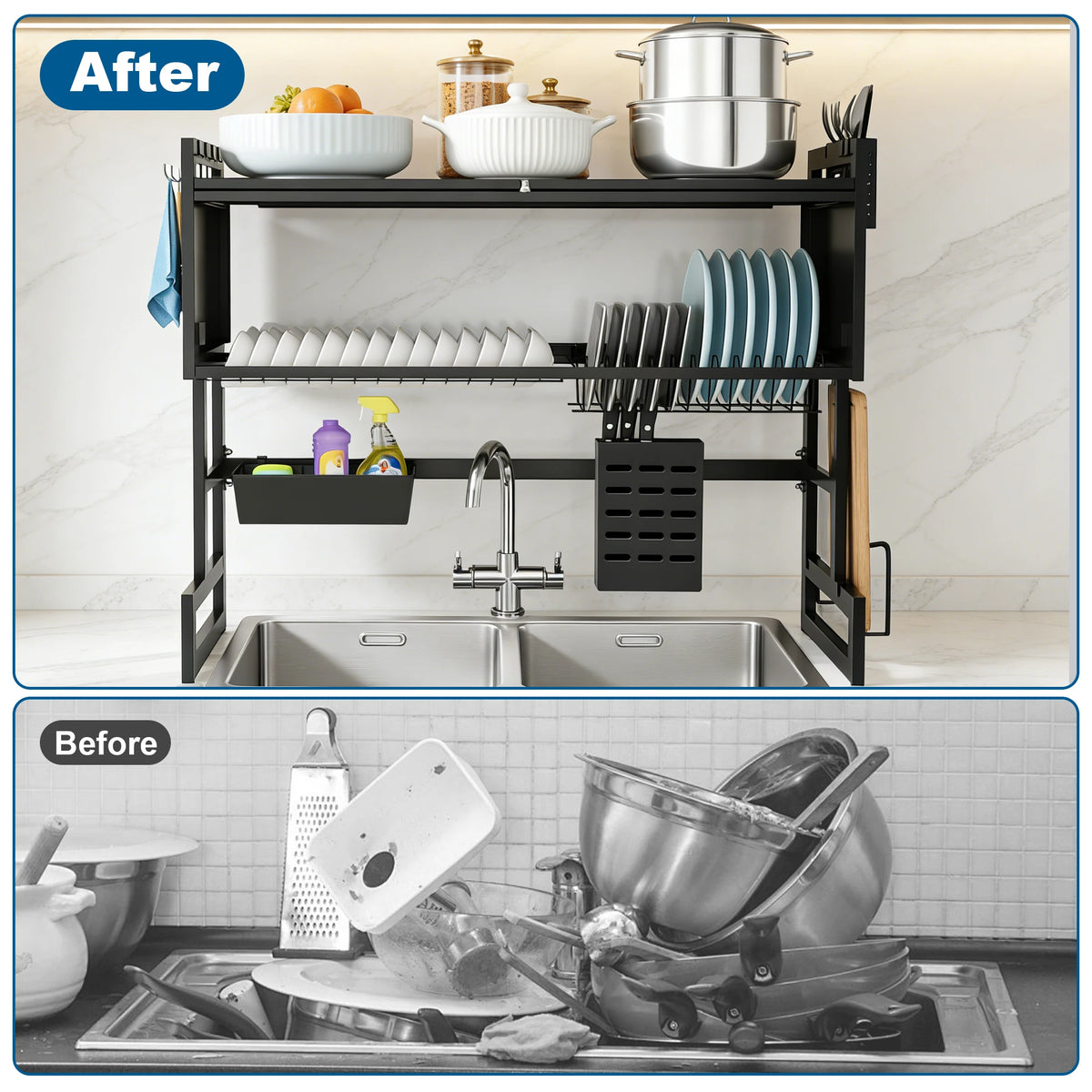 Extra Long Kitchen Sink Drying Rack Space Saving Dish Organizer