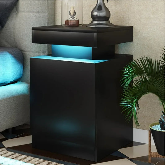 Nightstand Set 2 with LED Lights and Storage Cabinet