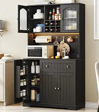 ONBRILL Pantry Cabinet With LED Light And Outlet Storage