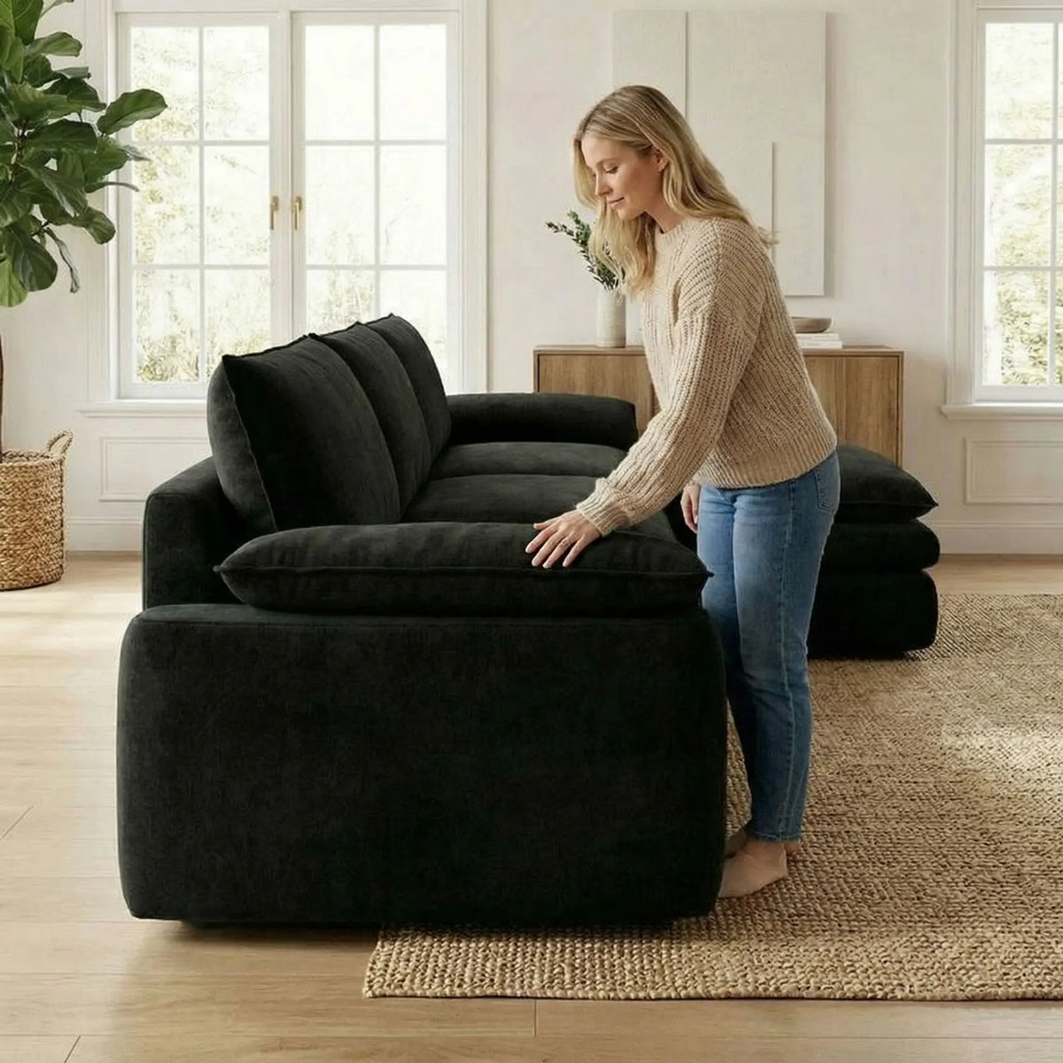 L Shaped Chenille Cloud Sofa Modular Sectional With Chaise Lounge