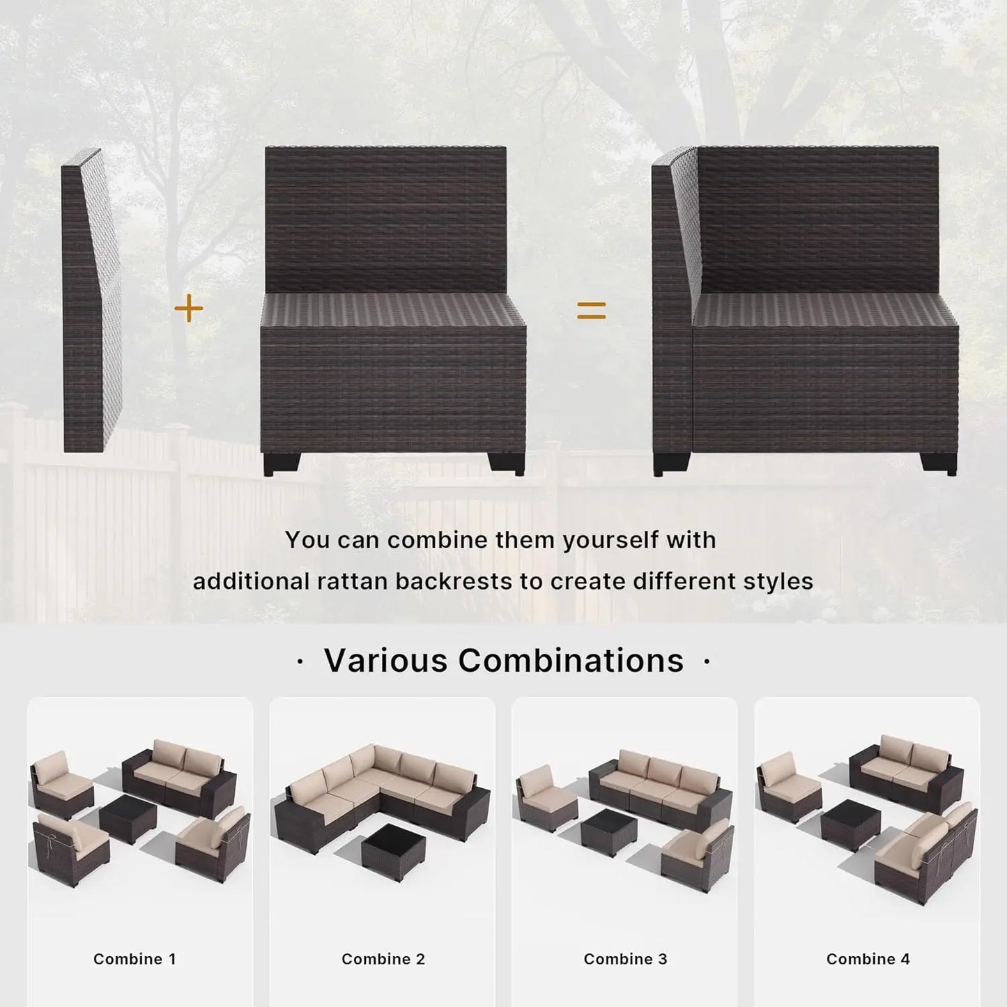 Rattan Patio Furniture Set Outdoor Sectional With Wide Armrests