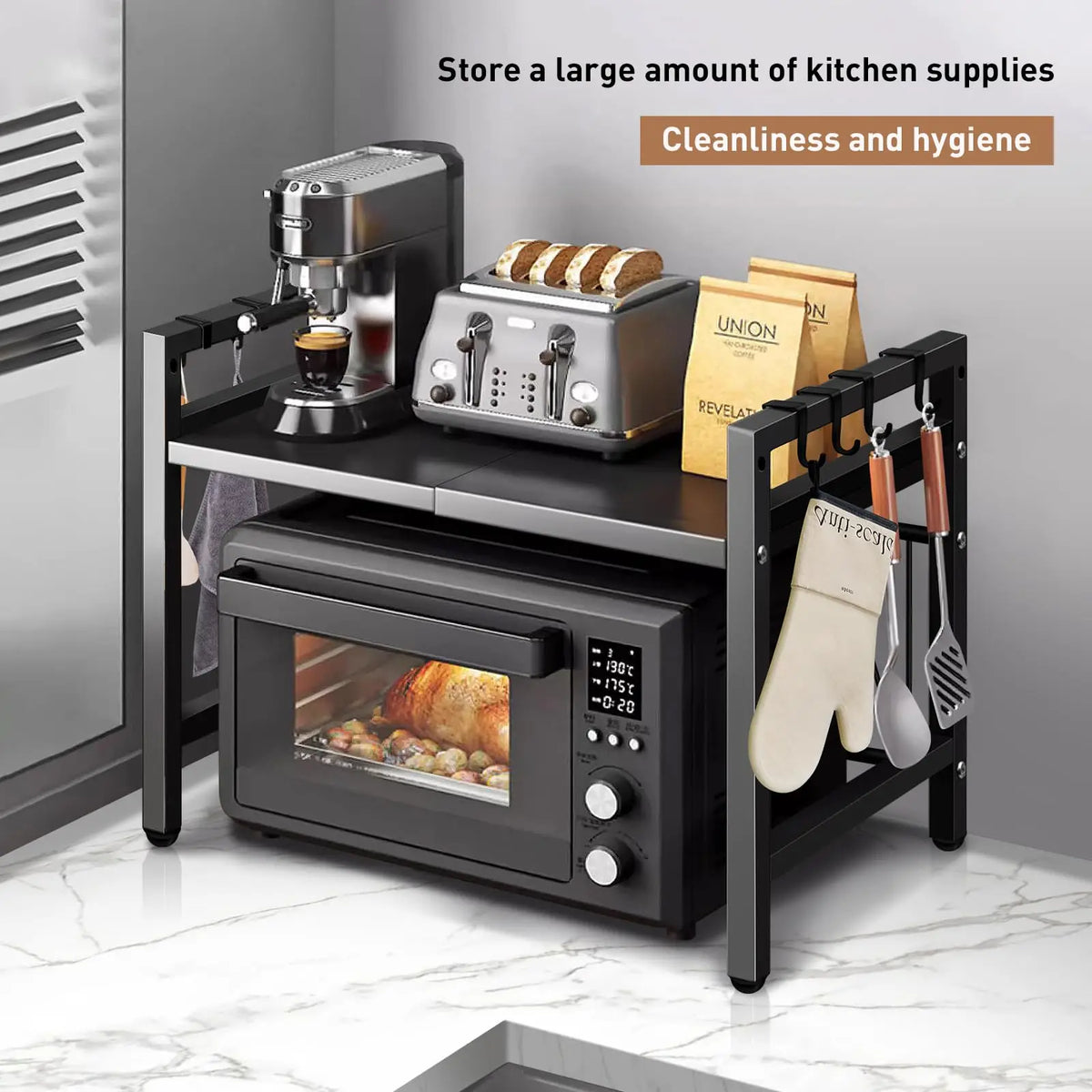 Expandable Microwave Shelf Organizer Rust Resistant Kitchen Storage Rack
