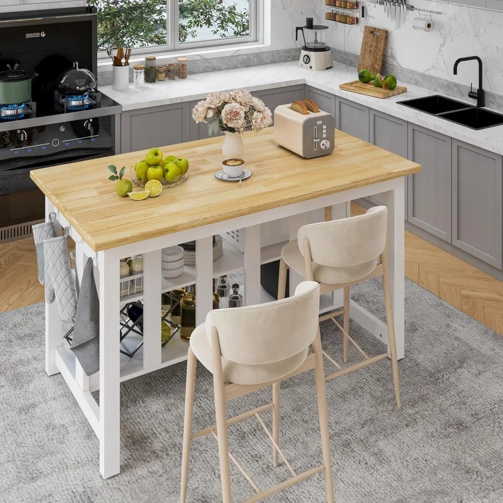 DAFIFY Rubberwood Kitchen Island With Power Outlets