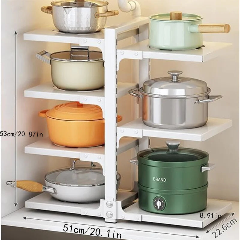 Adjustable Stainless Steel Kitchen Storage Rack Organizer for Pots and Pans