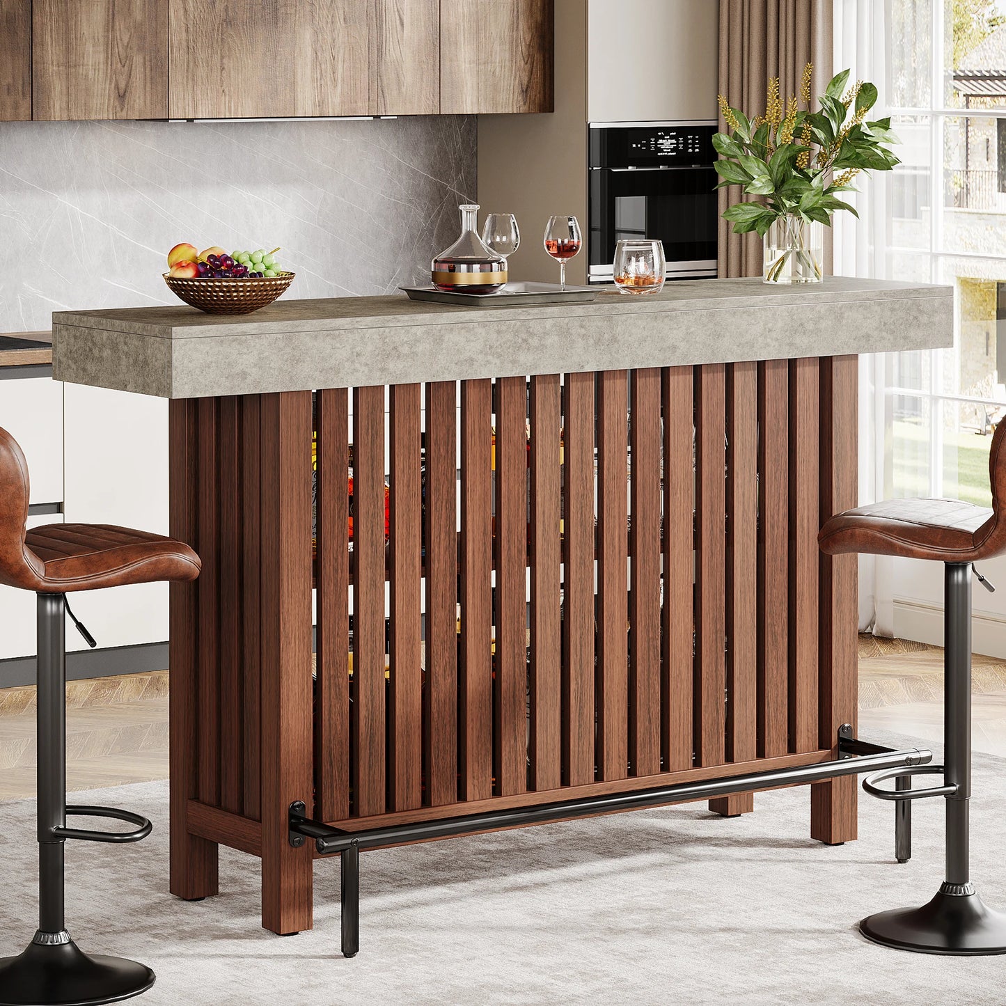 Tribesigns Home Bar Unit Two Tier Pub Table With Footrest