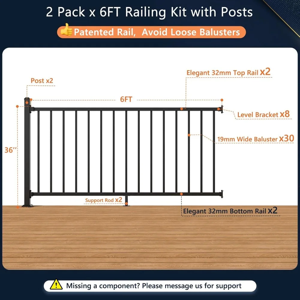 Aluminum Deck Railing Kit Outdoor Porch Railings Snap Fit Design