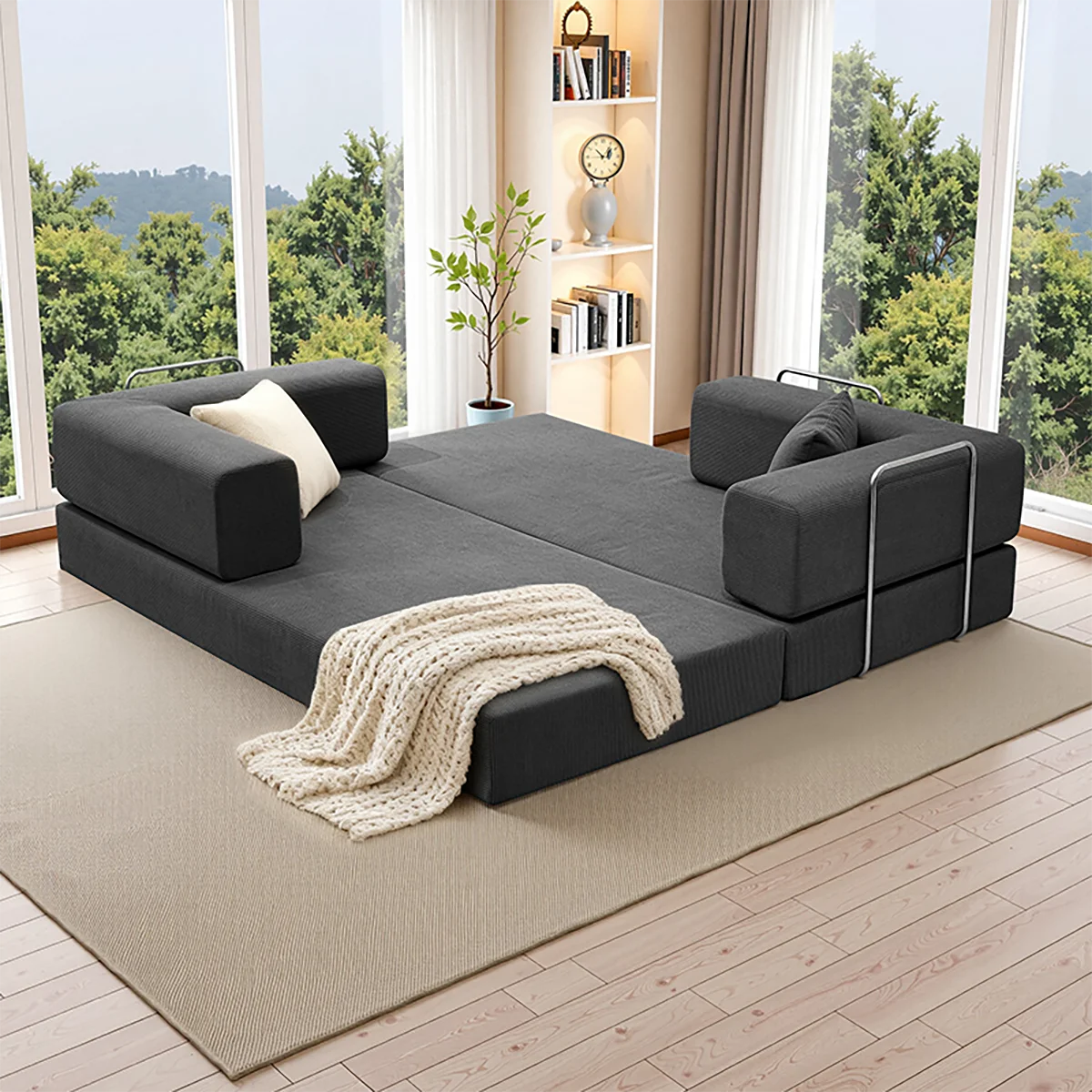 Foldable Sofa Bed With Removable Backrest Two Seater Living Room