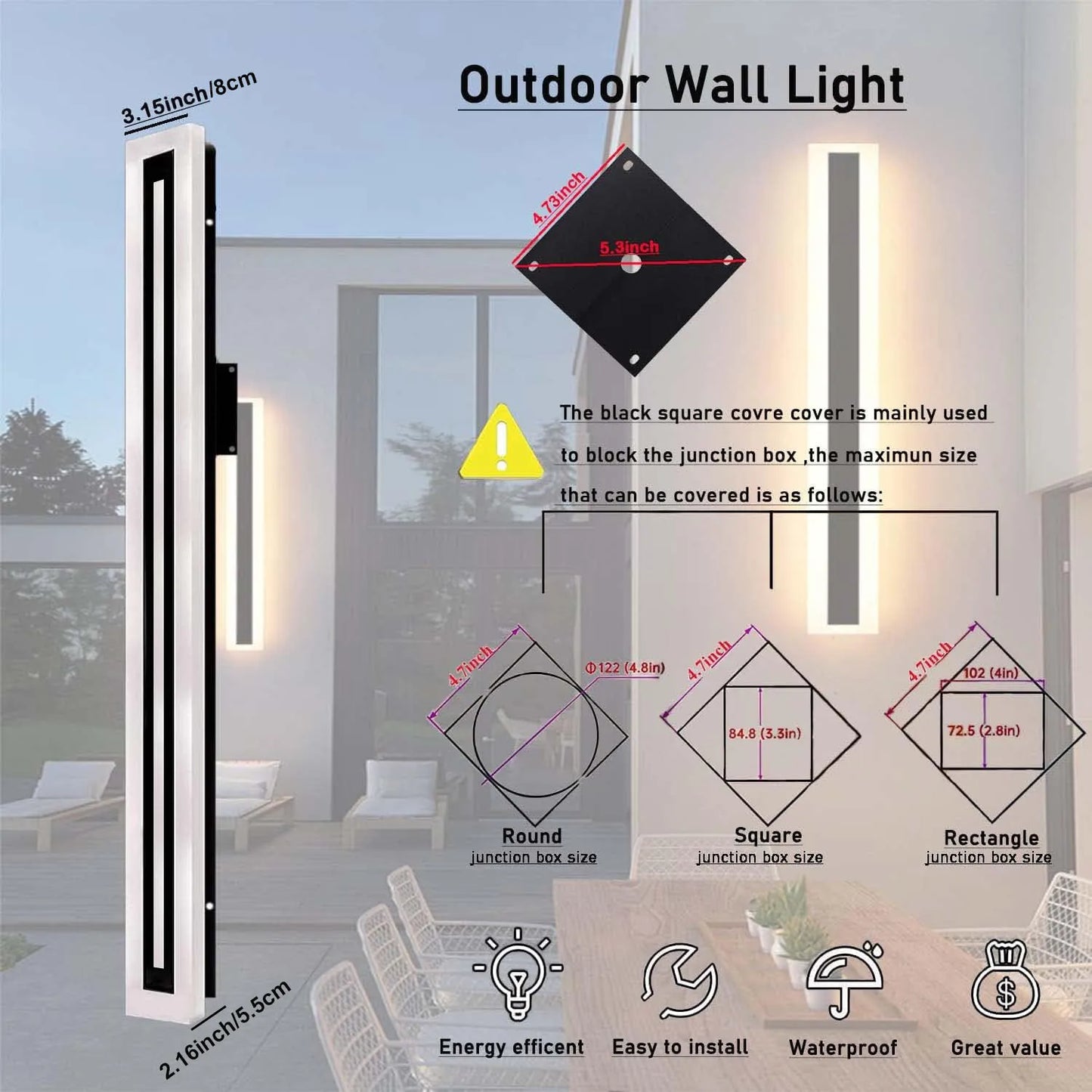 Outdoor Long Strip Modern LED Wall Sconce Fixture IP67 Frosted Acrylic